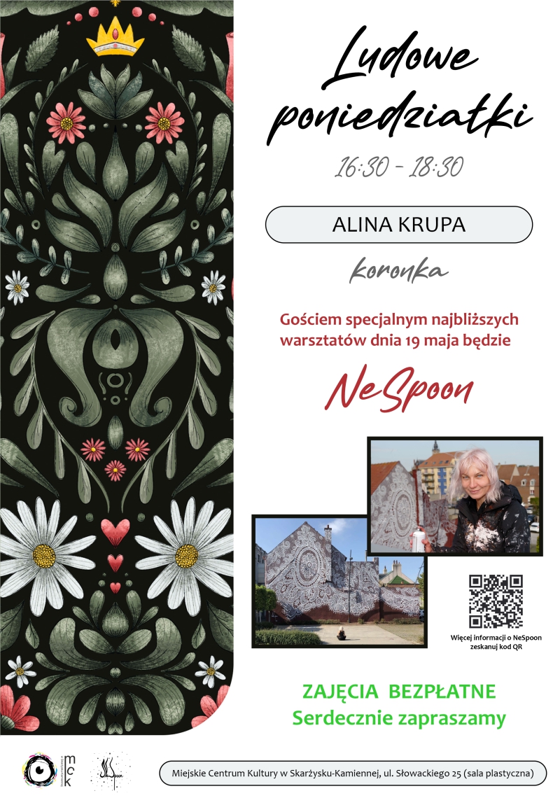 plakat reklamujący ludowe poniedzialki z NeSpoon w MCK Skarzysko