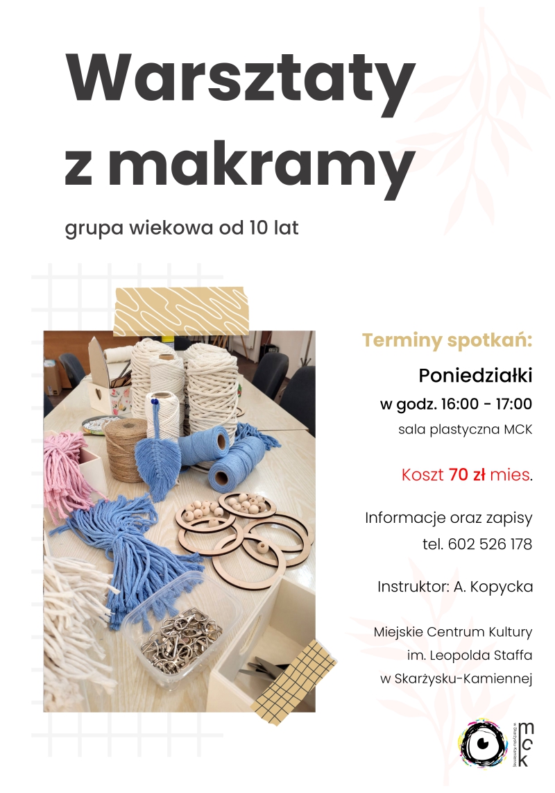 plakat reklamujący warsztaty z&nbsp;makramy w&nbsp;MCK Skarżysko