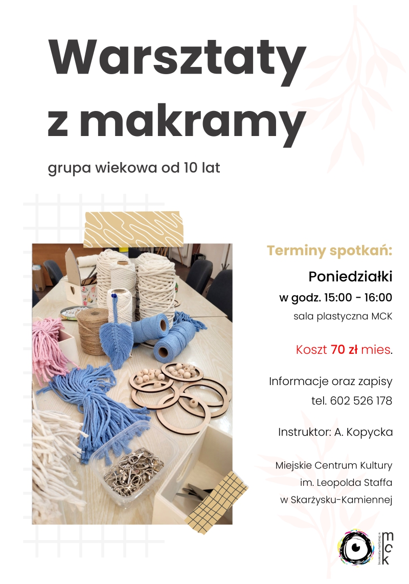 plakat reklamujący warsztaty z makramy w MCK Skarżysko