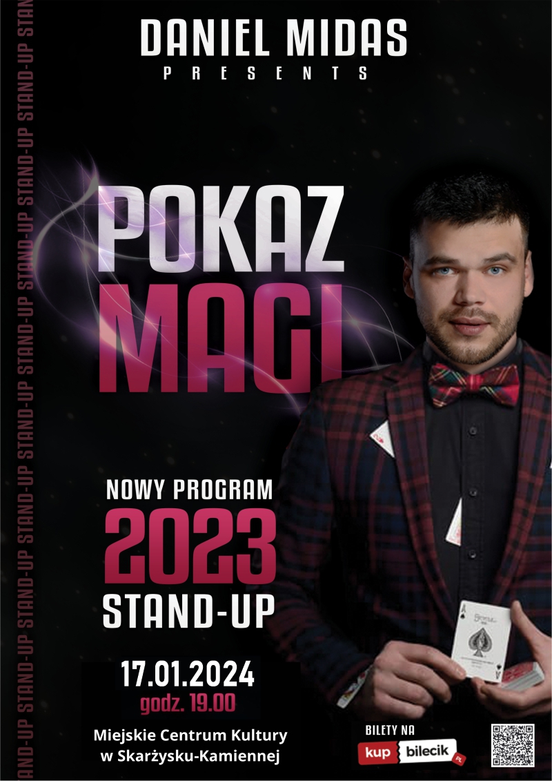 Plakat promujący stand up Daniela Midasa 