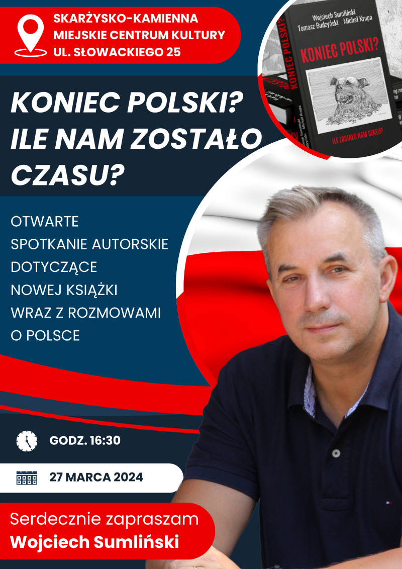 Plakat reklamujący spotkanie autorskie z Wojciechem Sumlinskim