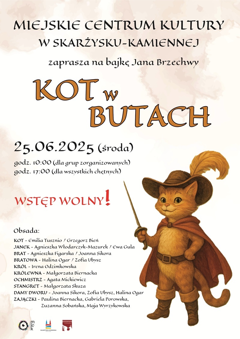 plakat reklamujący spektakl Kot w butach w MCK Skarżysko