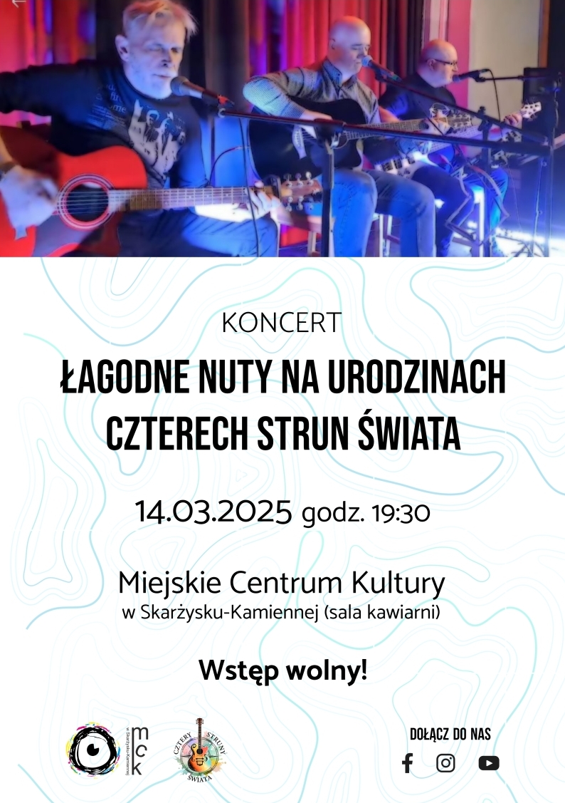 plakat reklamujący koncert zespołu cztery struny swiata w MCK Skarżysko