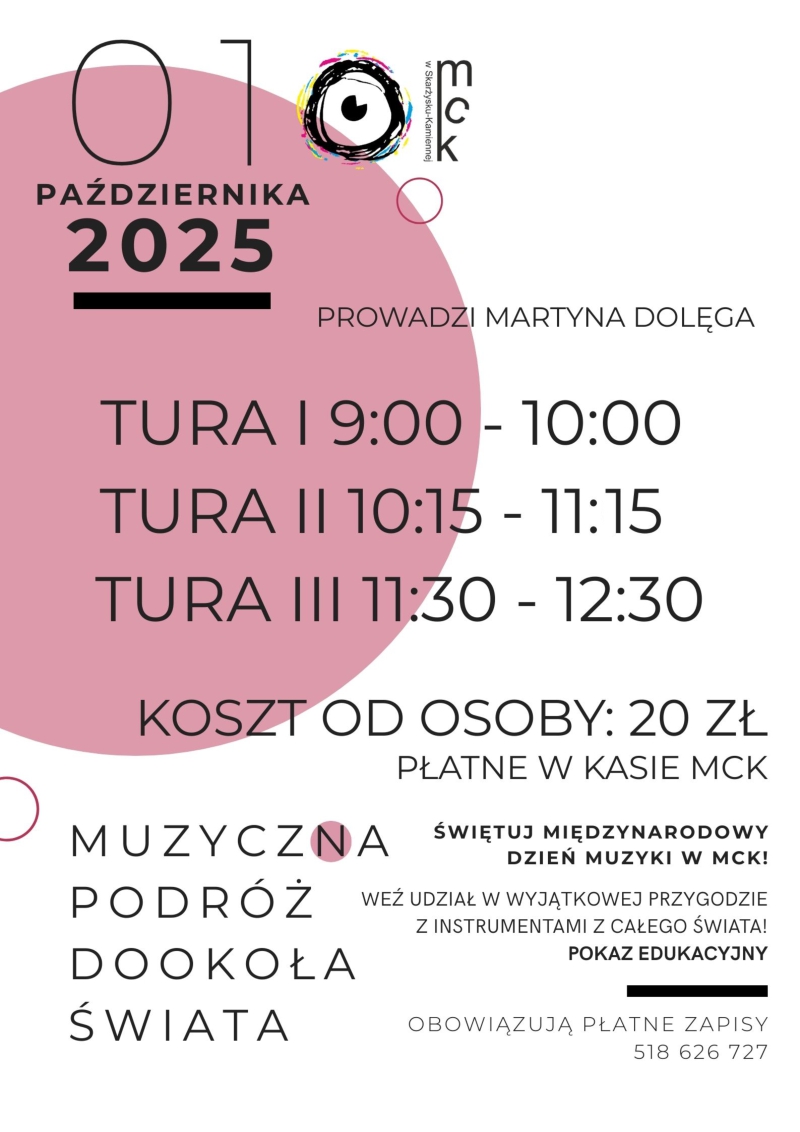 plakat reklamujacy miedzynarodowy dzien muzyki w MCK Skarzysko