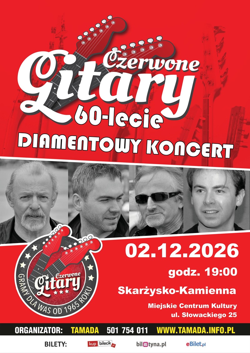 plakat reklamujacy koncert Czerwone Gitary w&nbsp;MCK Skarzysko