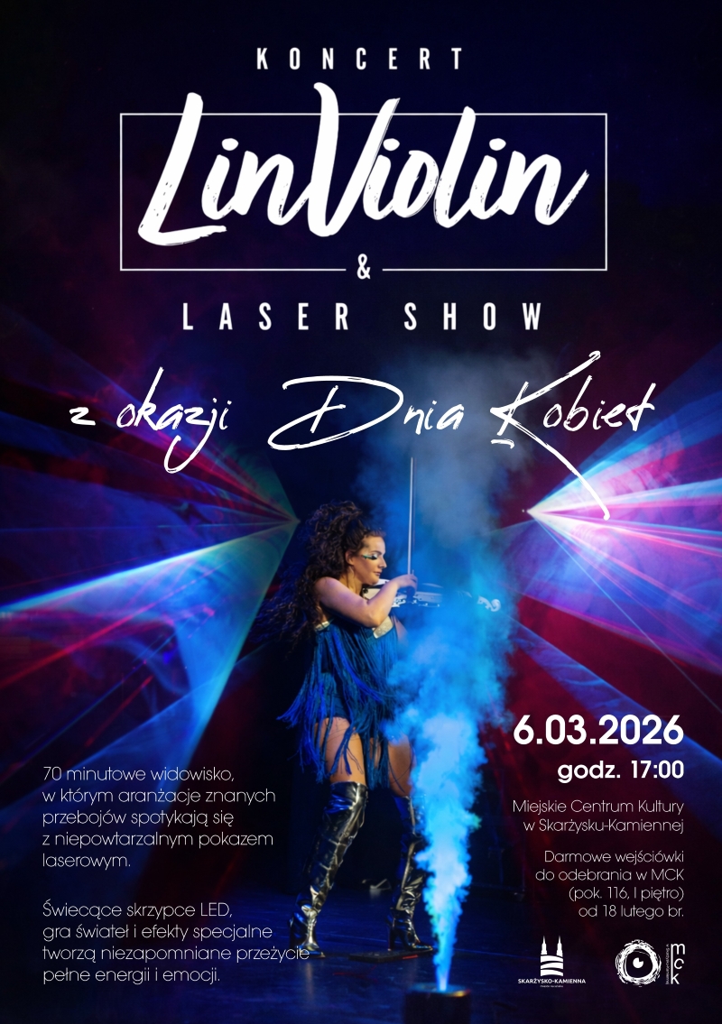 plakat reklamujay koncert LinViolin Laser Show w&nbsp;MCK Skarzysko