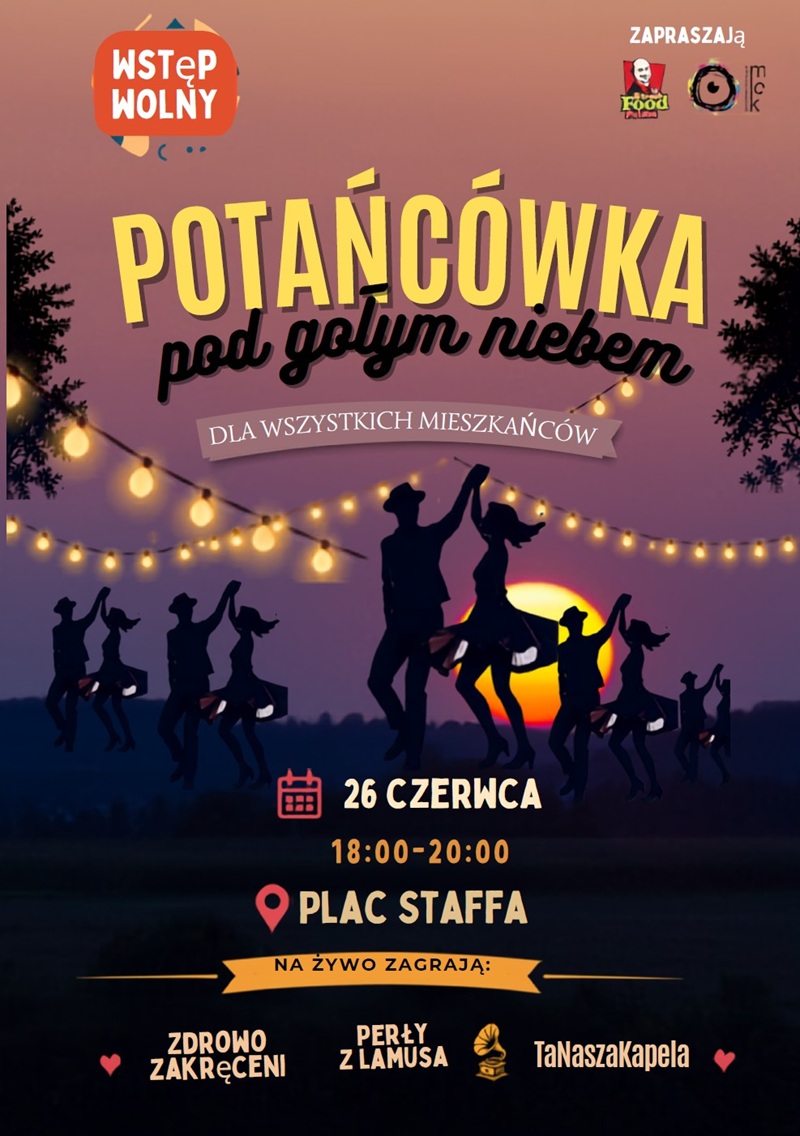 plakat reklamujacy potancowke pod golym niebem na Placu Staffa