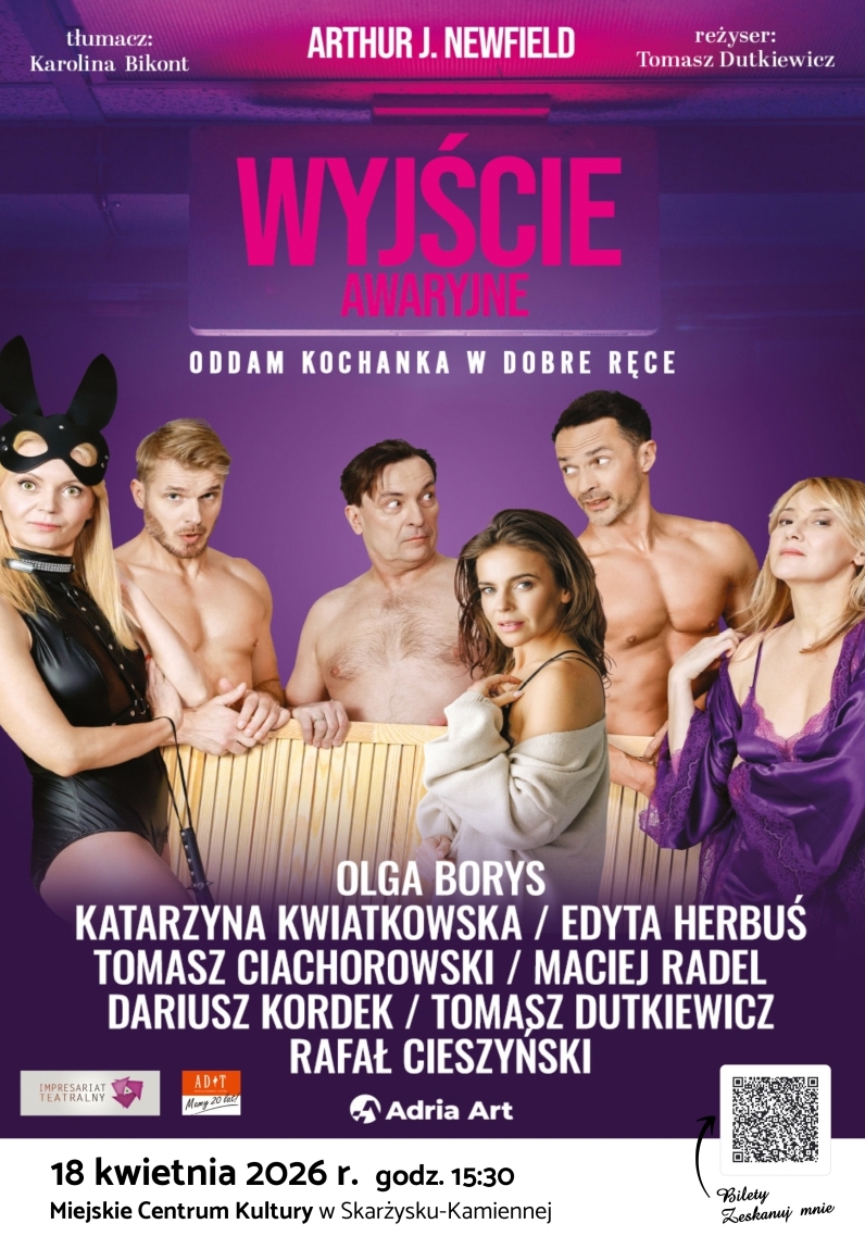 plakat reklamujący spektakl Wyjscie awaryjne w MCK Skarzysko